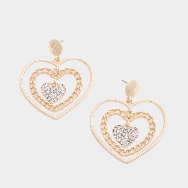 TRIPLE HEART METAL DANGLE EARRING