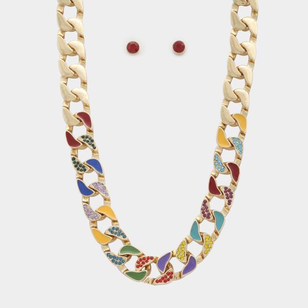 ENAMEL CURB LINK METAL NECKLACE