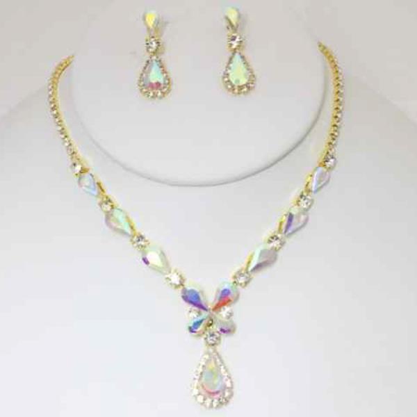 RHINESTONE NECKLACE EARRING SET