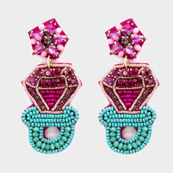 SEED BEAD ENGAGE RING DANGLE EARRING