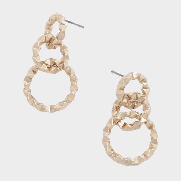 METAL TRIPLE ROUND DANGLE EARRING