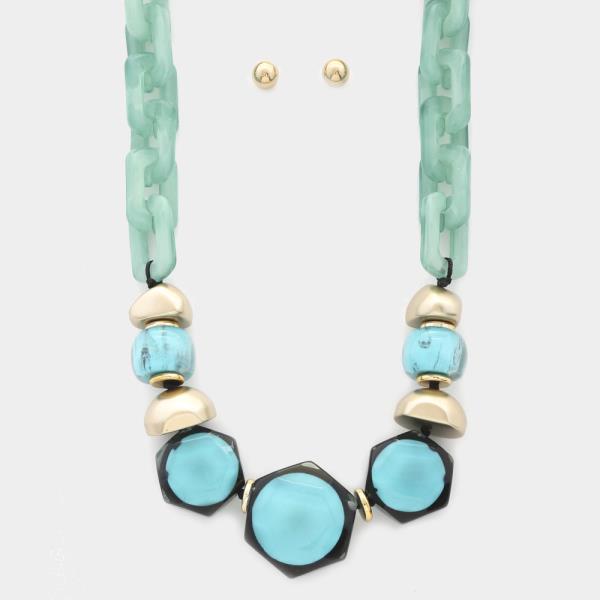 HEXAGON SHAPE LINK OVAL LINK NECKLACE