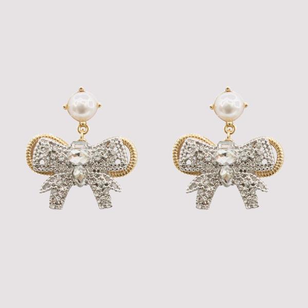 PEARL POST BOW DANGLE EARRING
