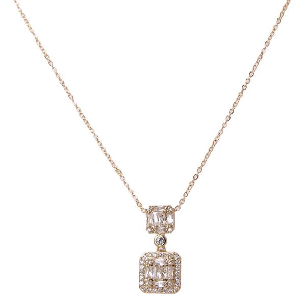 CZ DOUBLE SQUARE NECKLACE