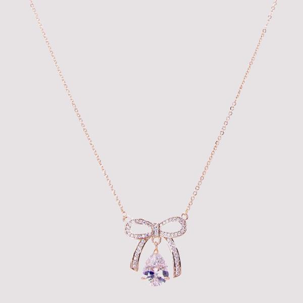 CZ BOW TEARDORP DANGLE NECKLACE