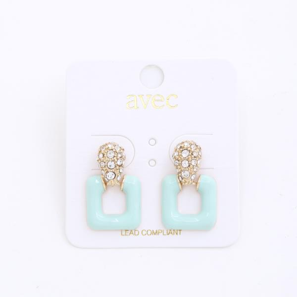 COLOR METAL SQUARE RHINESTONE EARRING