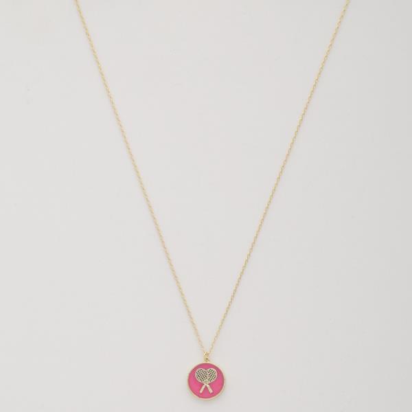 DOUBLE TENNIS RACKETS DISC PENDANT NECKLACE