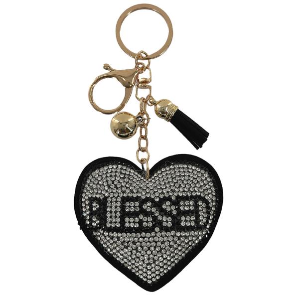 RHINESTONE HEART BLESSED KEYCHAIN