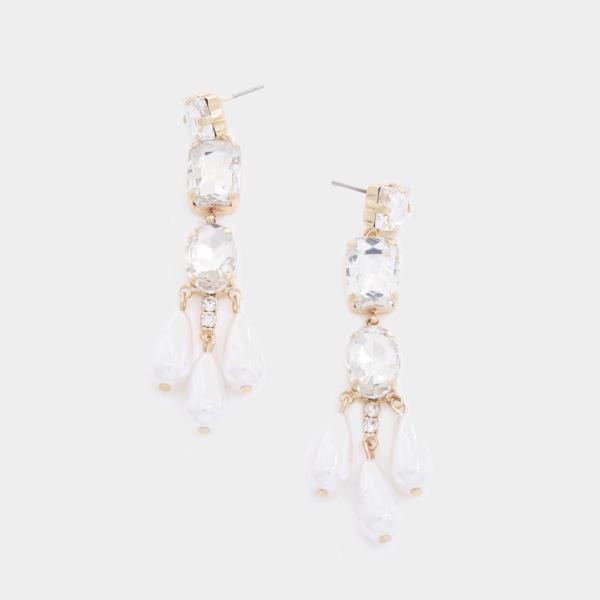 TRIPLE PEARL CRYSTAL DANGLE EARRING