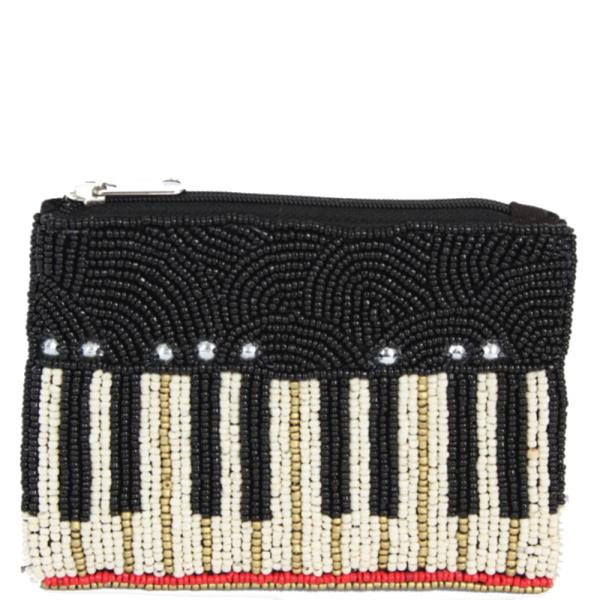 PIANO SEED BEAD DESIGN ZIPPER BAG
