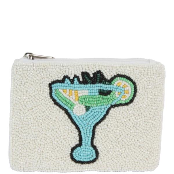 COCKTAIL DRINK DESIGN SEED BEAD ZIPPER BAG