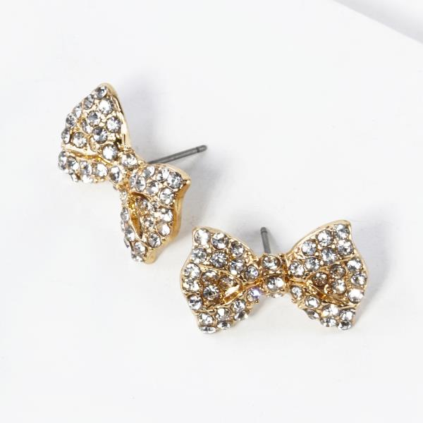 RHINESTONE BOW METAL EARRING