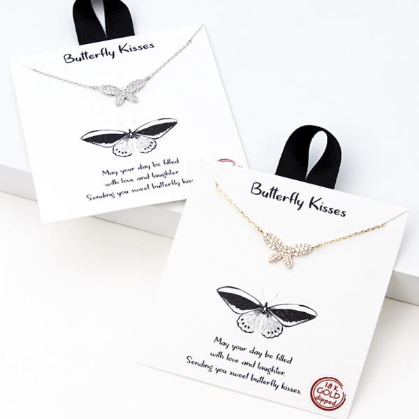 18K GOLD RHODIUM DIPPED BUTTERFLY KISSES NECKLACE