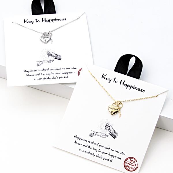 18K GOLD RHODIUM DIPPED KEY TO HAPPINESS NECKLACE