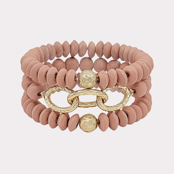 INKED CHAIN ACC WOOD BEADS 3 SET BRACELET