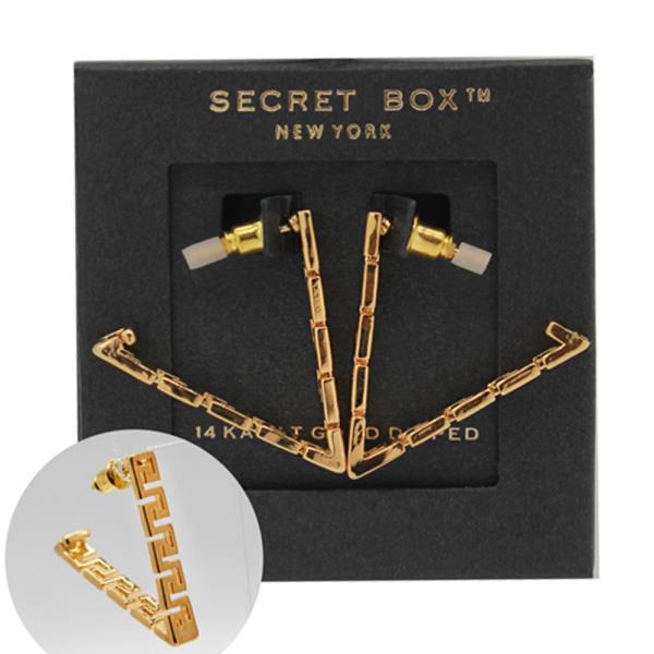 14K GOLD DIPPED GREEK PATTERN TRIANGLE HOOP EARRING