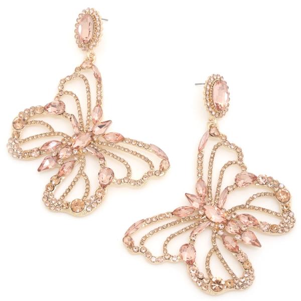 RHINESTONE BUTTERFLY DANGLE EARRING