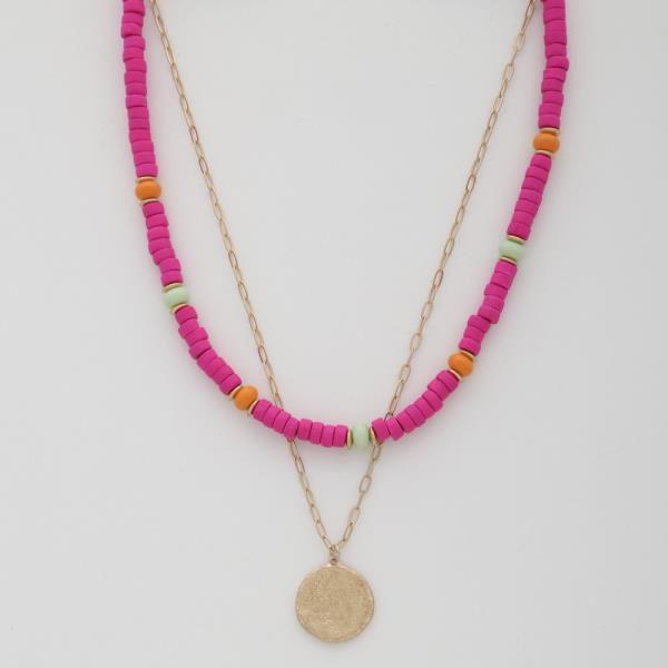 COIN WOOD BEAD LAYERED NECKLACE