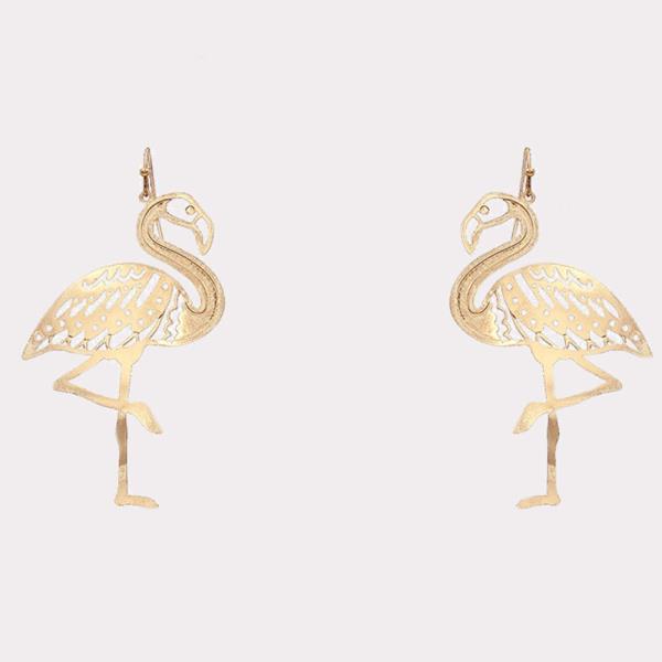 METAL FLAT FLAMINGO DANGLE EARRING