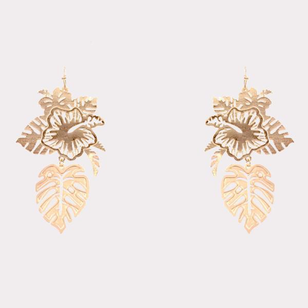 METAL FLAT FLOWER DANGLE EARRING