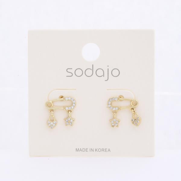 SODAJO SAFETY PIN STAR HEART CHARM EARRING