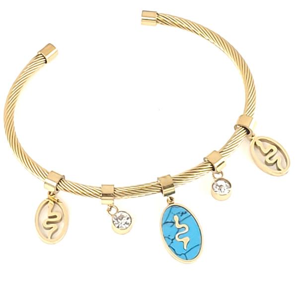 CUBIC ZIRCONIA SNAKE CHARM STAINLESS STEEL BRACELET