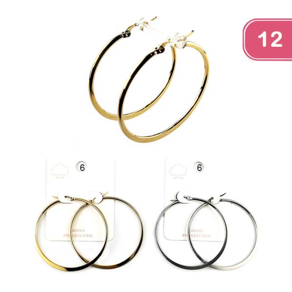 FASHION STAINLESS STEEL HUGGIE EARRING (12 UNITS)