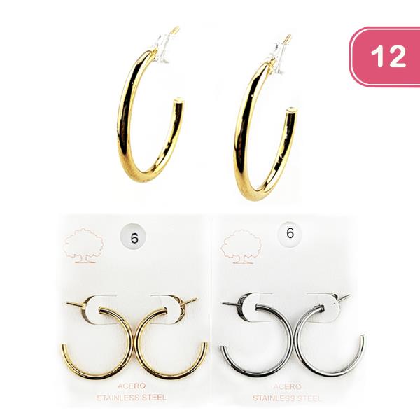 FASHION STAINLESS STEEL HUGGIE EARRING (12 UNITS)