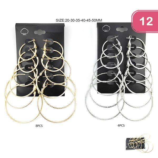 FASHION METAL HOOP EARRING SET (12 UNITS)