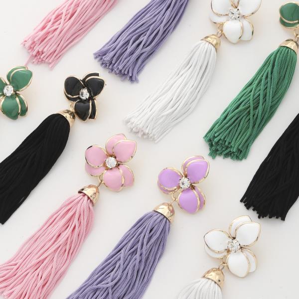 FLOWER CRYTAL TASSEL DANGLE EARRING