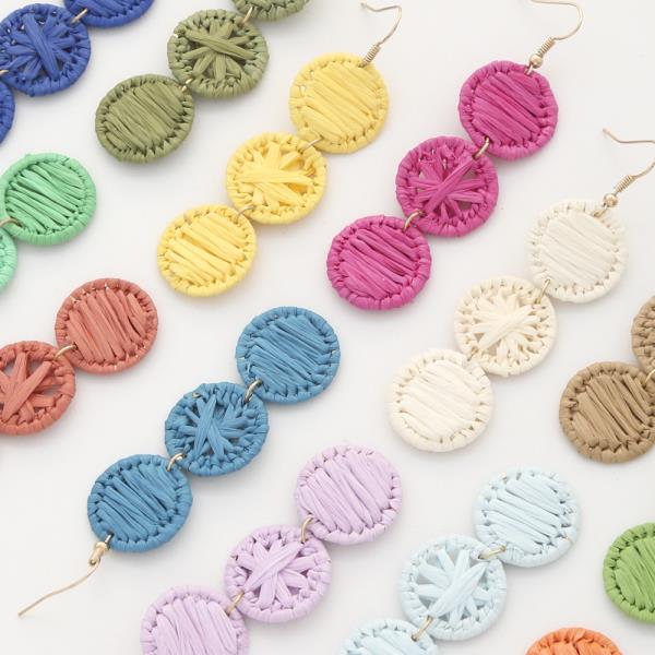 ROUND RAFFIA WRAPPED DANGLE EARRING