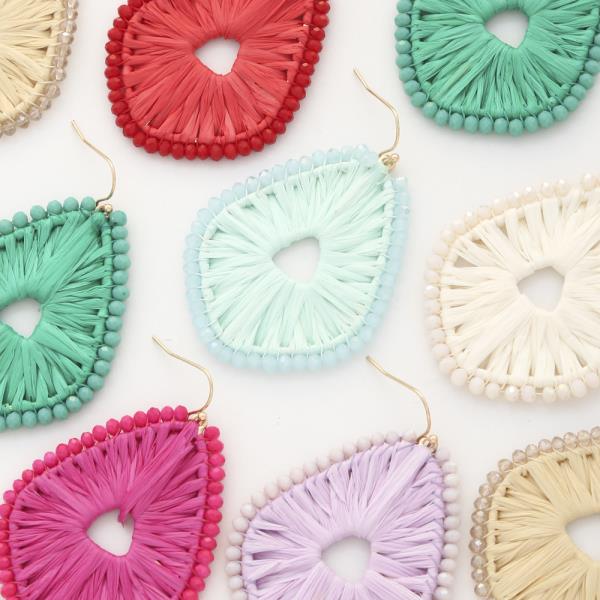 RAFFIA WRAPPED BEADED EDGE DANGLE EARRING