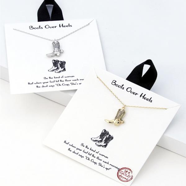 18K GOLD RHODIUM DIPPED BOOTS OVER HEELS PENDANT NECKLACE