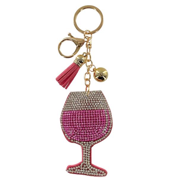 RHINESTONE WINE GLASS KEYCHAIN
