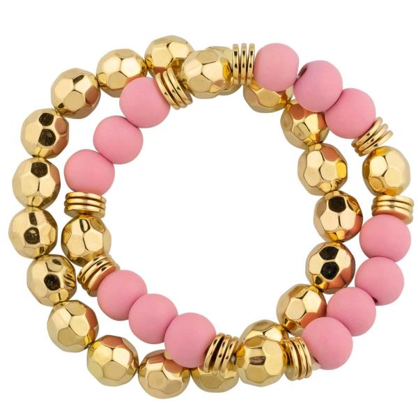 WOOD TEXTURE METAL 2-SET STRETCH BRACELET