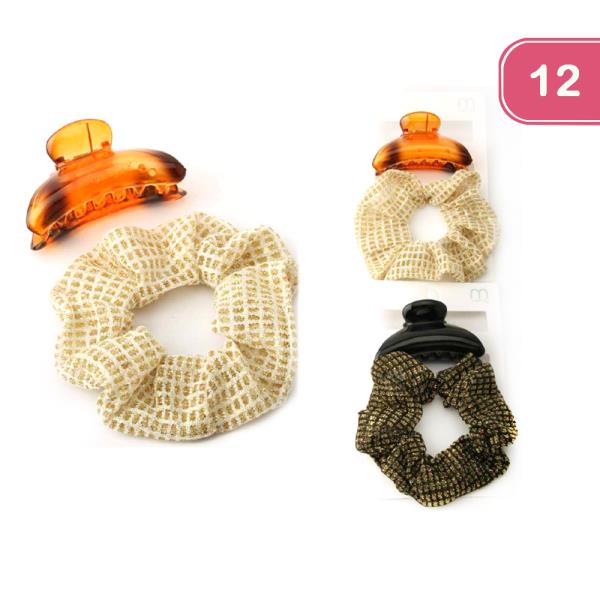 METALLIC SCRUNCHIE CLIP CLAW SET (12 UNITS)