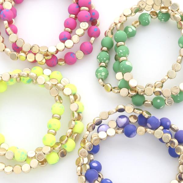 BALL BEAD METAL DISC BRACELET SET