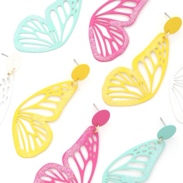GLITTER CUT OUT BUTTERFLY DANGLE EARRING