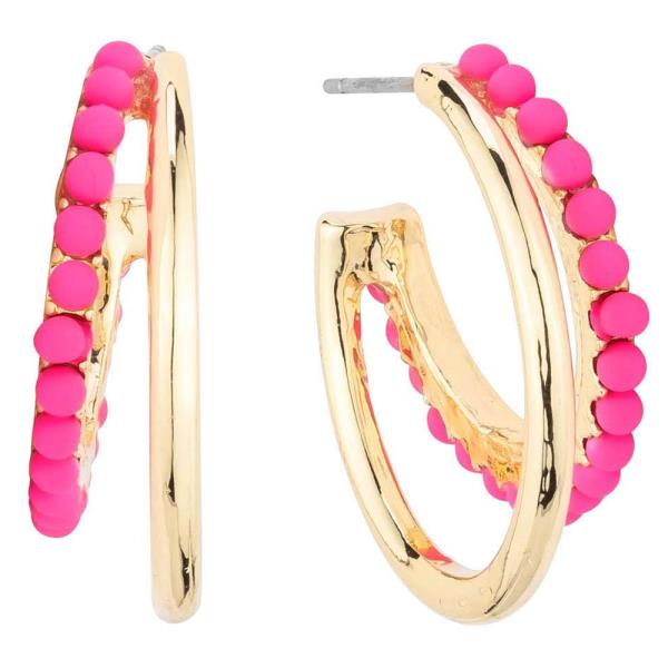 BEADED METAL DOUBLE HOOP EARRING