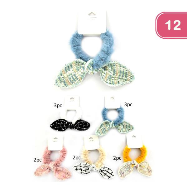 FASHION RIBBON HAIR SCRUNCHIES (12 UNITS)