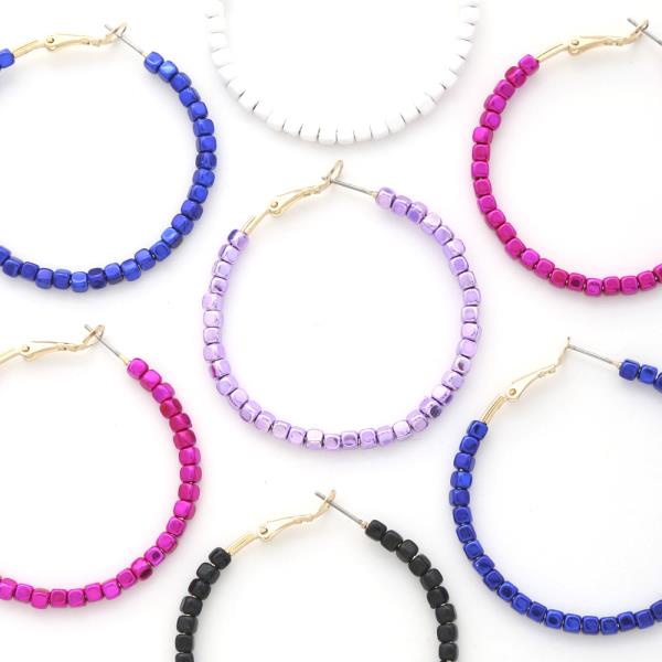 METALLIC BEAD 50MM HOOP EARRING