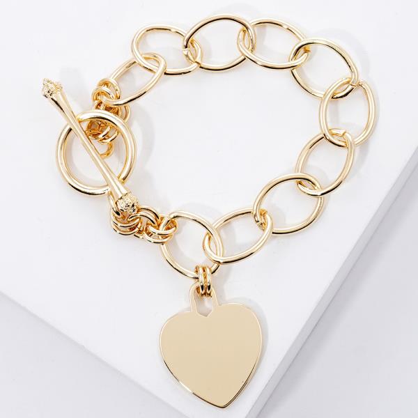 HEART CHARM OVAL LINK BRACELET