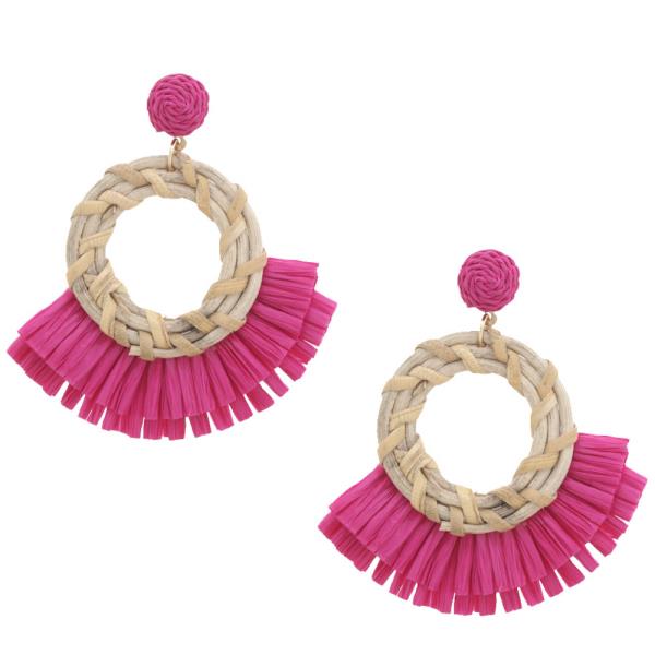 RATTAN ROUND RAFFIA DANGLE EARRING