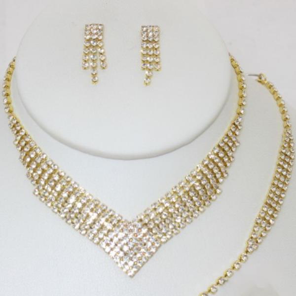 RHINESTONE NECKLACE EARRING BRACELET SET