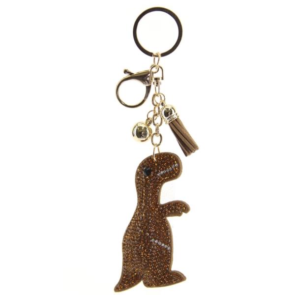RHINESTONE DINOSAUR KEYCHAIN WITH TASSEL