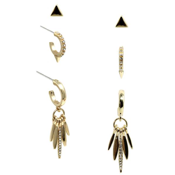 TRIANGLE RHINESTONE HOOP EARRING SET