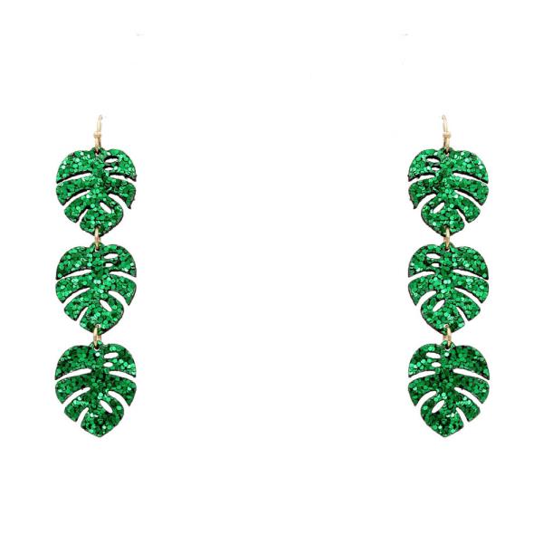 GLITTER LEAF DROP EARRING