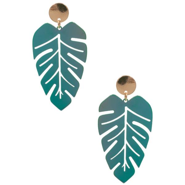MONSTERA W/IRIDESCENT COATING METAL POST EARRING