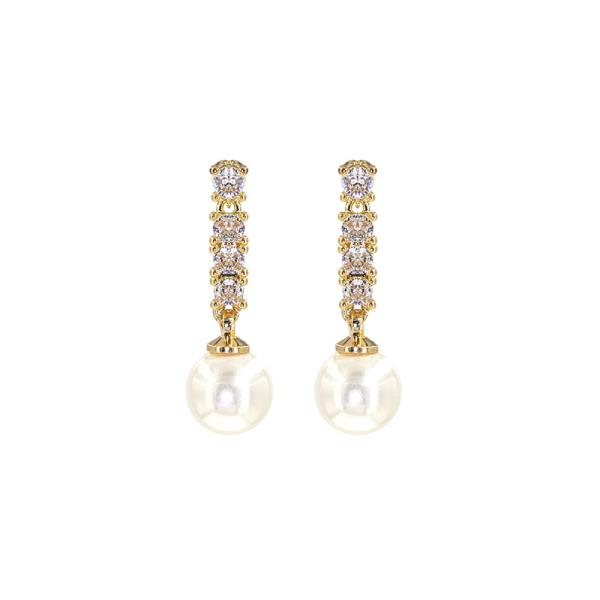 FASHION CUBIC ZIRCONIA PEARL DROP EARRING