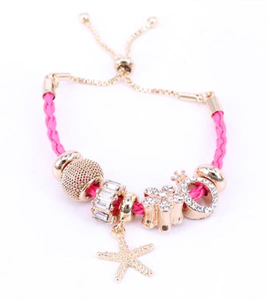 STAR FLOWER CHARM PU LEATHER SLIDE ADJUSTABLE BRACELET